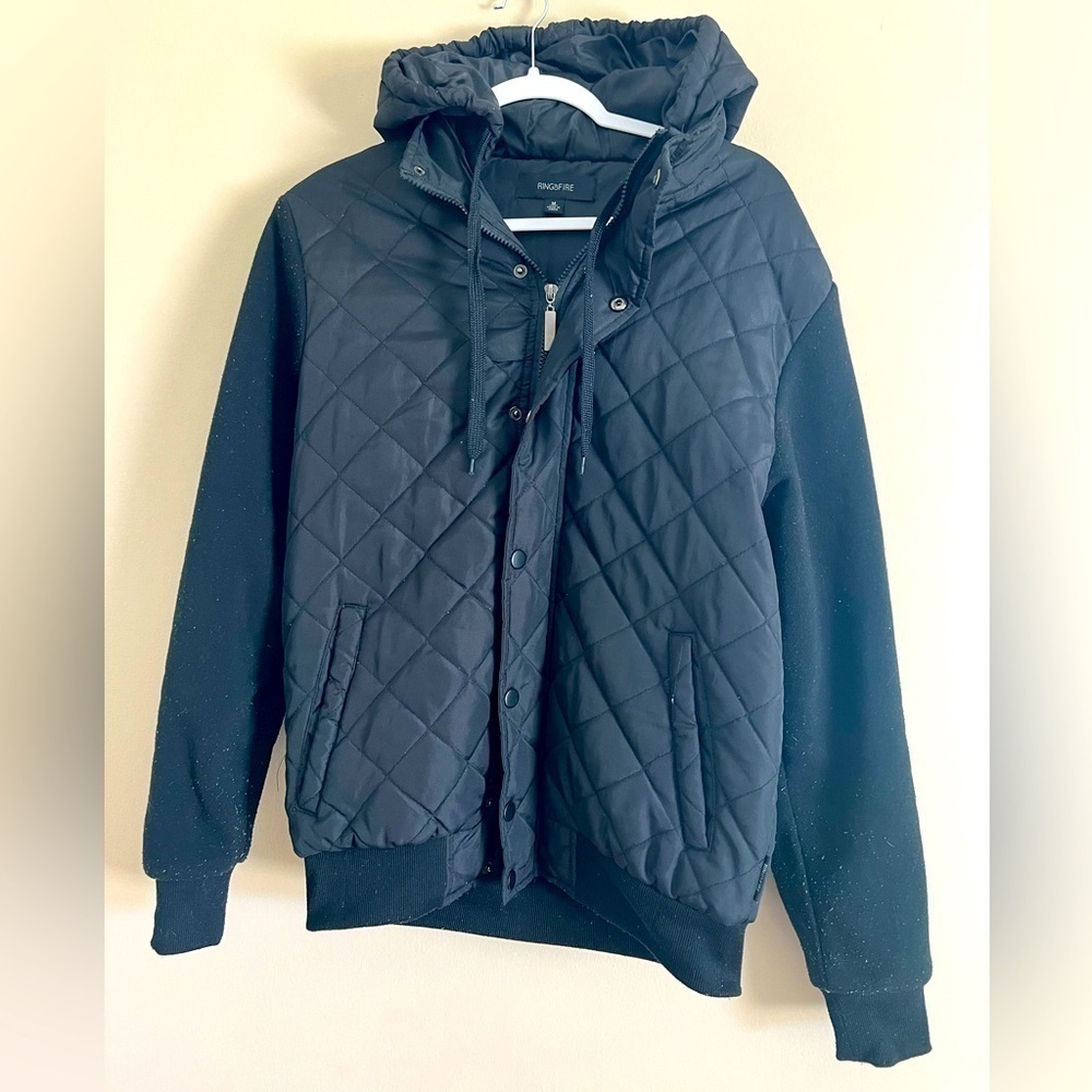 Ring of Fire Quilted Bomber Jacket Coat with Hood